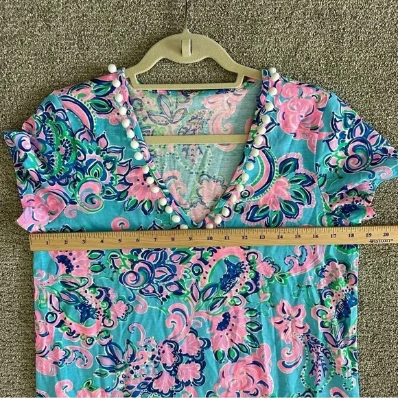 LILLY PULITZER Etta Pima‎ Cotton Dress Blue Horizon Jungle Sunrise M NWT - Picture 9 of 11